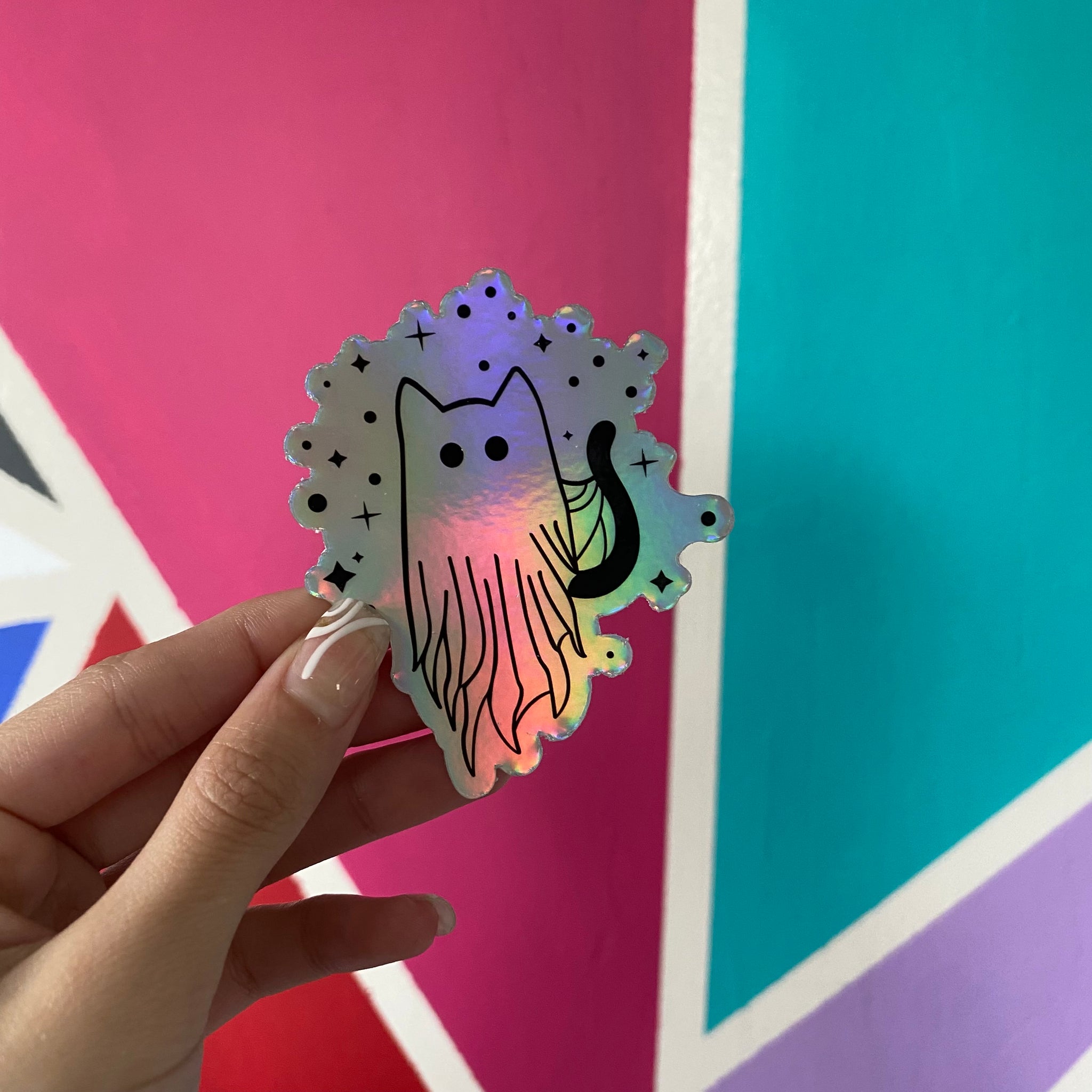 Ghost Cat Holographic Sticker