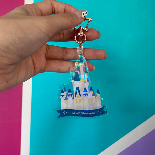 Holographic Castle Dreaming Keychain